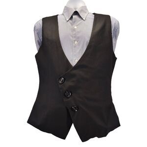 ZHELIN Black Men Formal Asymmetrical 3 Button Waistcoat Vest Size L NWT